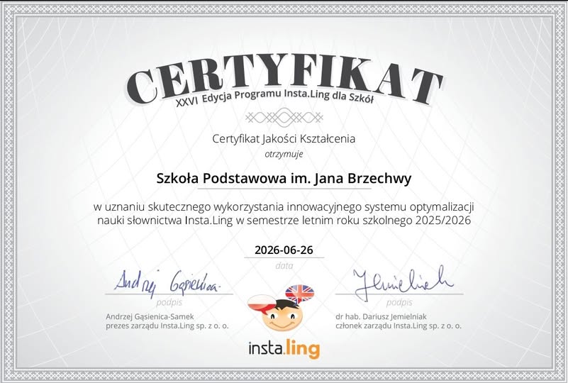 Nasza szkoła otrzymała Certyfikat Jakości Kształcenia