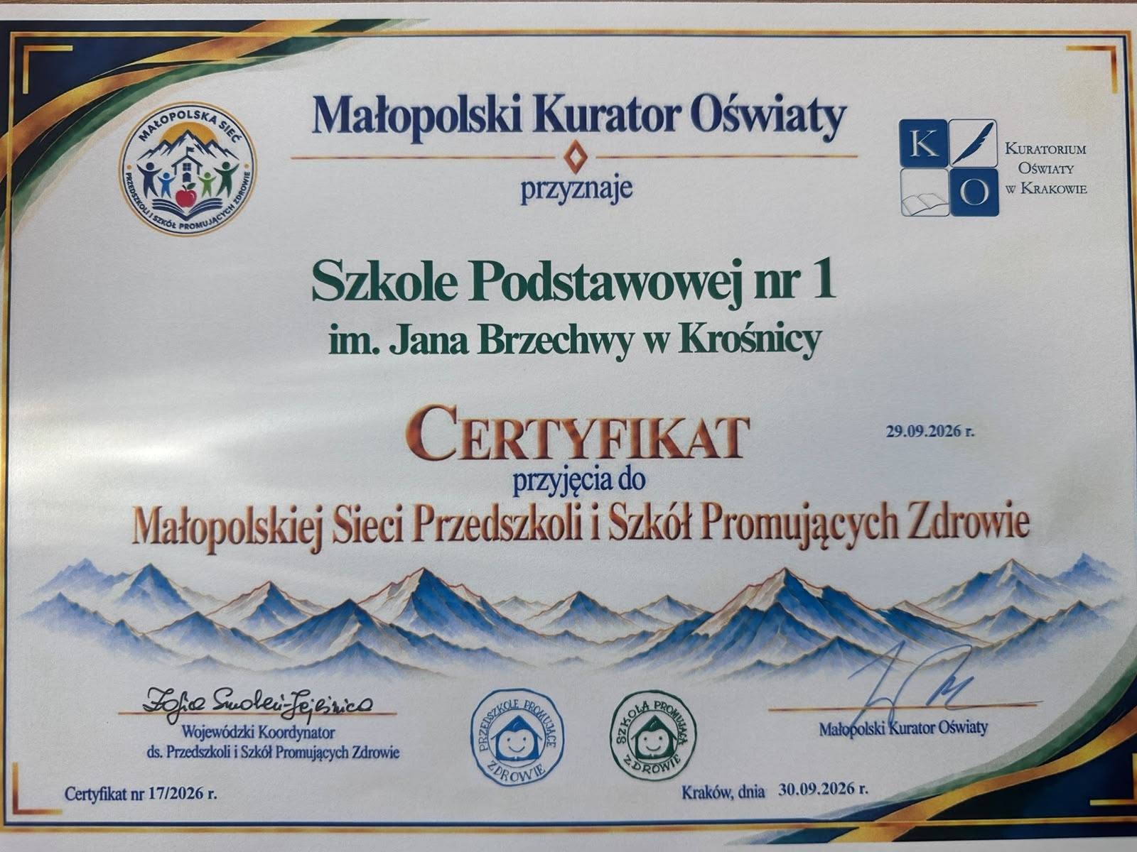 Dołączyliśmy do Małopolskiej Sieci Szkół Promujących Zdrowie!